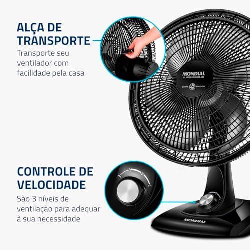         MONDIAL Ventilador de Mesa 40cm Super Power, Preto/Prata, 140W, 110V - VSP-40-B       